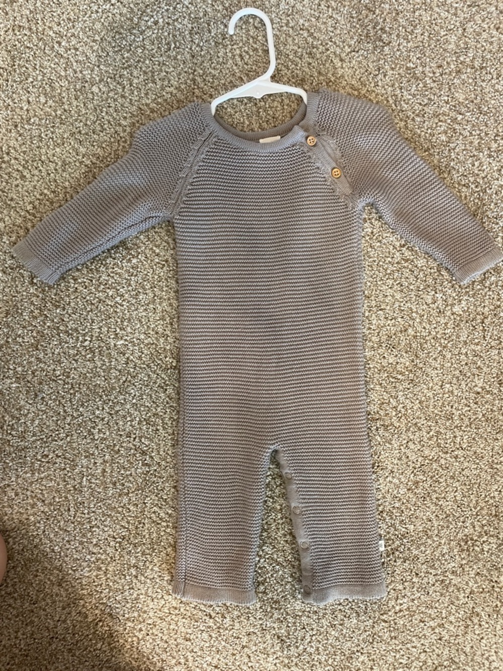 zestt Organic Cotton Grey Knit Baby Footed One-Piece